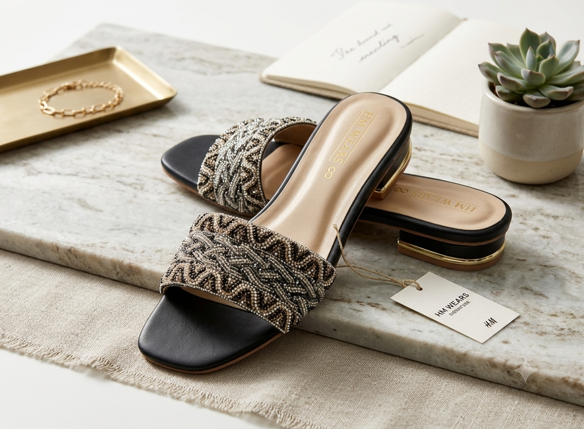 BLACK FANCY WOMEN SLIPPERS  HM-107