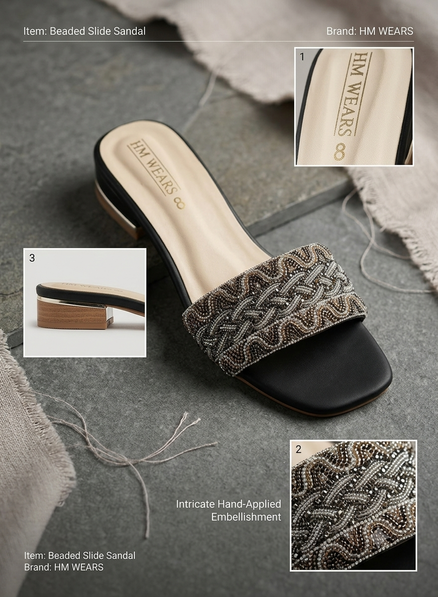 BLACK FANCY WOMEN SLIPPERS  HM-107