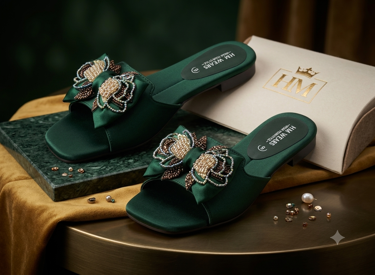 GREEN FLAT WOMEN SLIPPERS HM-109