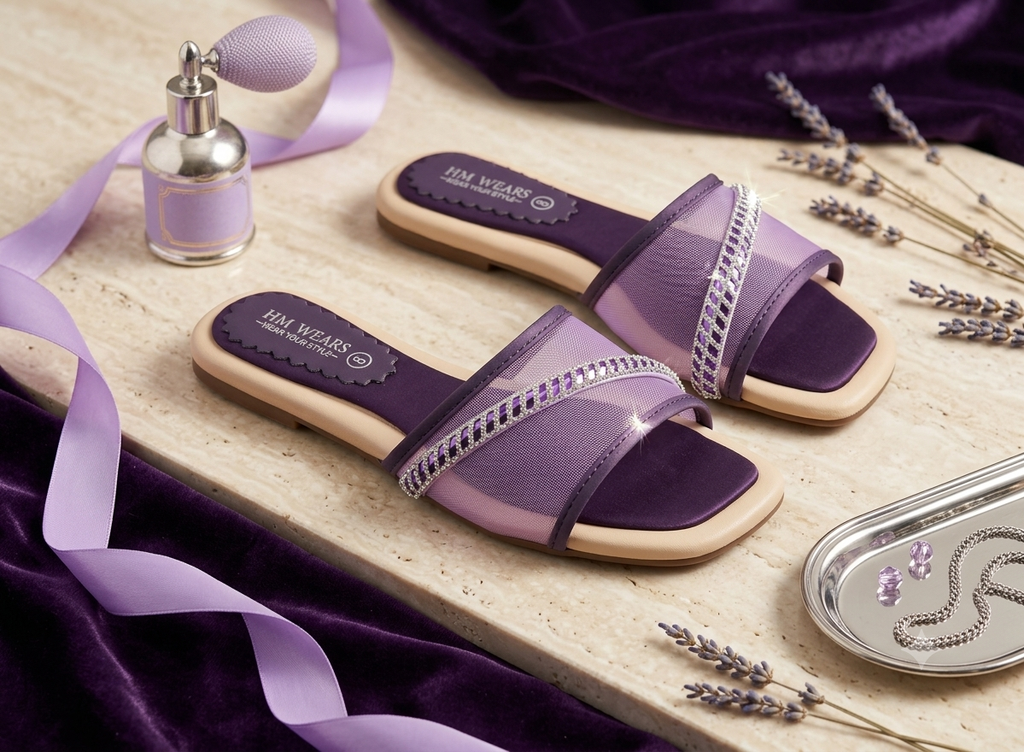 PURPLE FLAT WOMEN JALI SLIPPER  HM-110