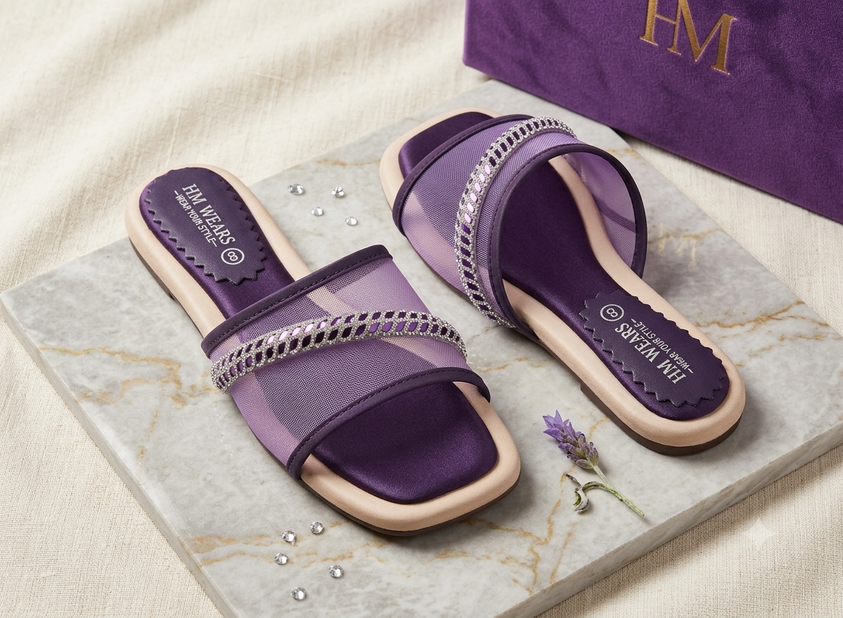 PURPLE FLAT WOMEN JALI SLIPPER  HM-110