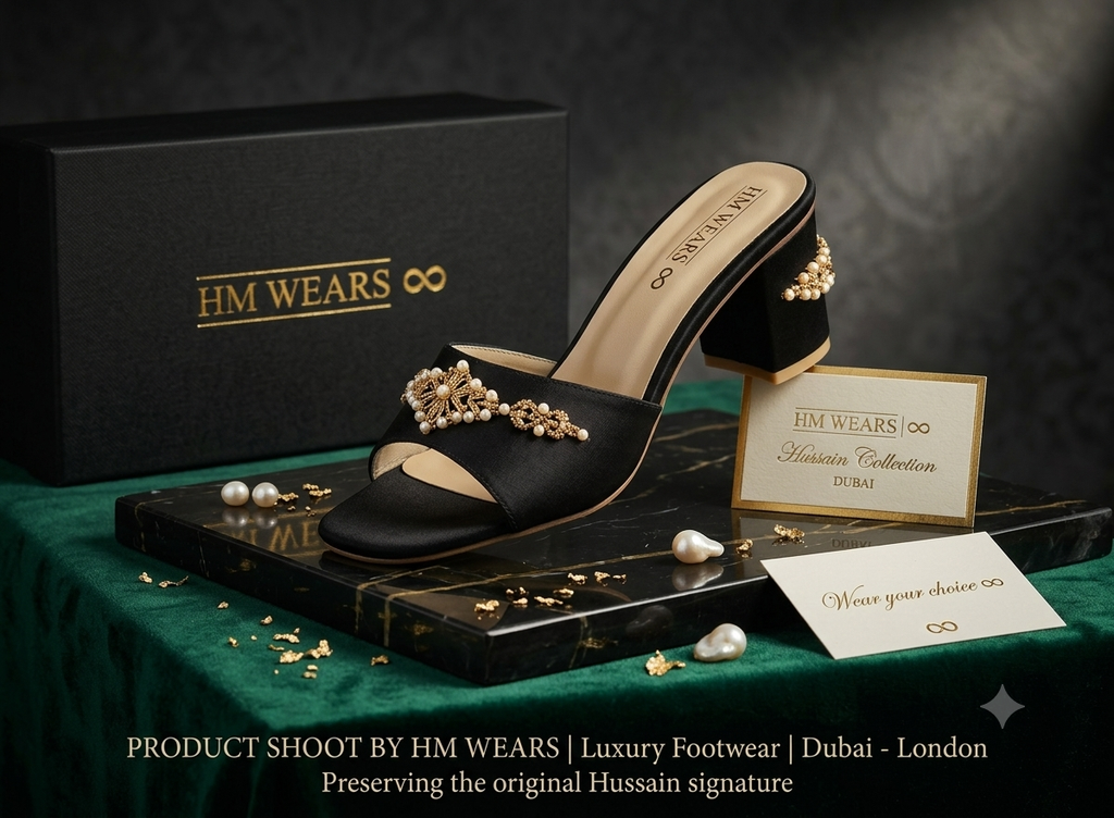 BLACK FANCY HEEL SLIPPERS LADIES HM-115