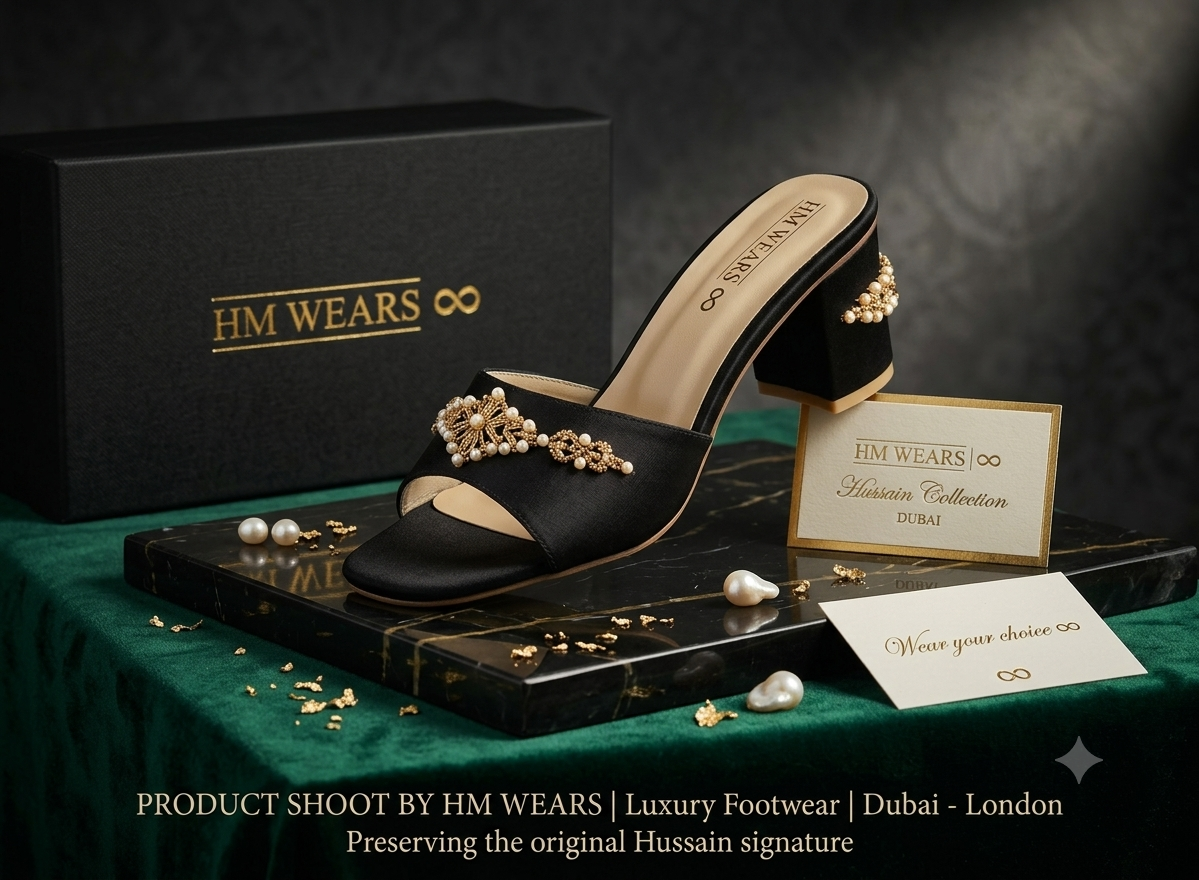 BLACK FANCY HEEL SLIPPERS LADIES HM-115