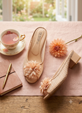 CREAM JALI HEEL SLIPPERS LADIES HM-118