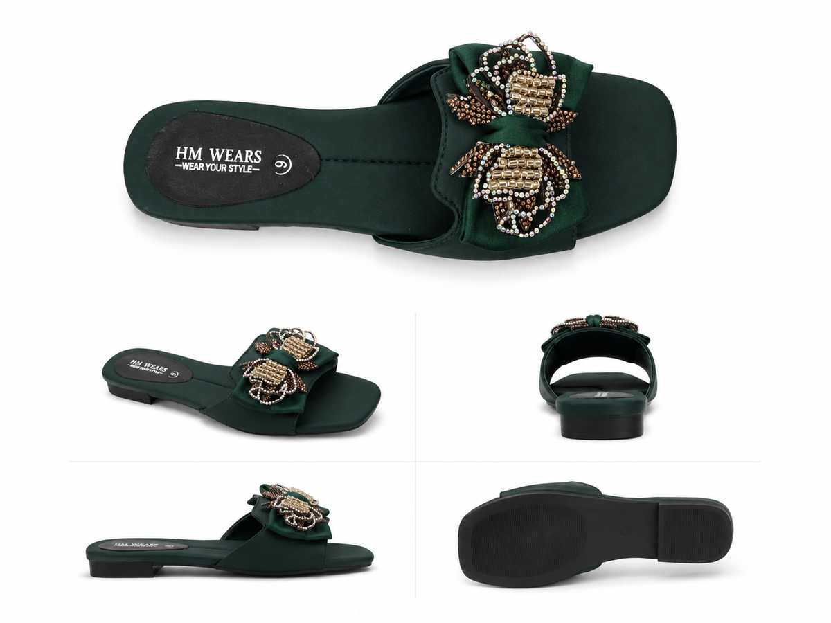 GREEN FLAT WOMEN SLIPPERS HM-109